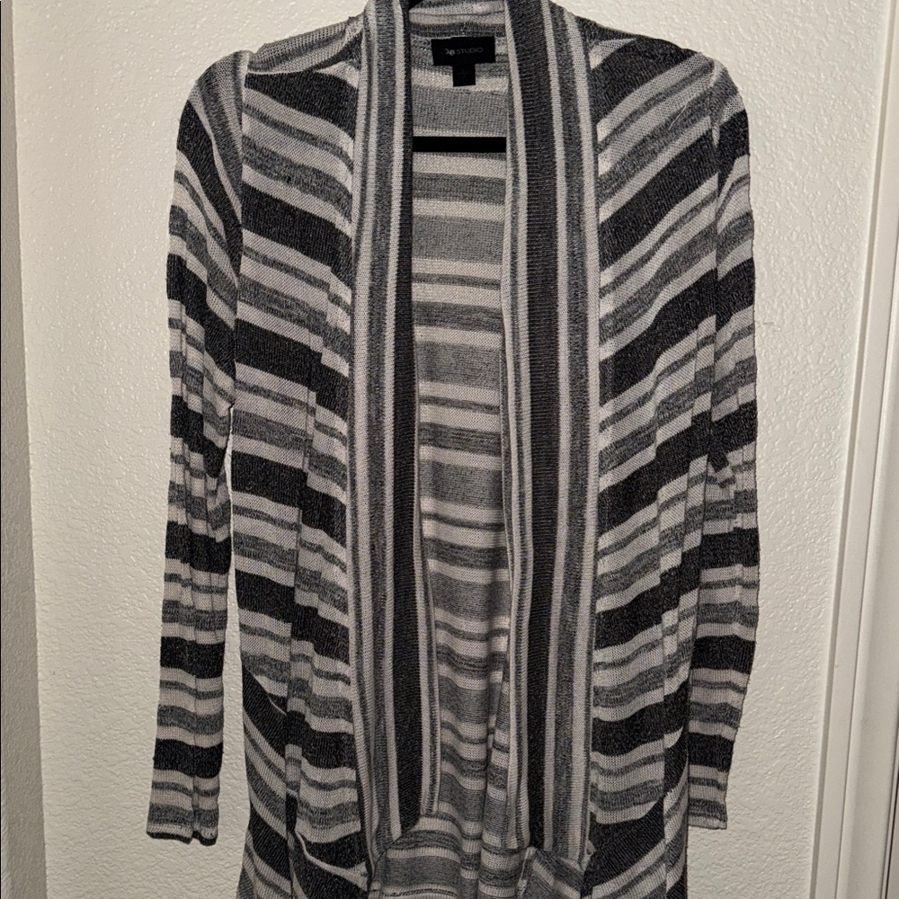 Striped Gray and Black Women's Sweater Cardigan